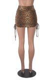Leopard Print Drawstring Mini Skirt GXYF-H0384