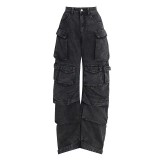 Fashion Spliced Multi-Pocket Wide-Leg Jean GQLF-30000