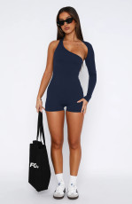 Single Shoulder Long Sleeve Backless Romper GXYF-H0406