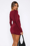 Solid Color Long Sleeve Spliced Rose Flutter Mini Dress GXYF-H0388