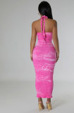 Tie Dye Print Halter Slim Maxi Dress XHXF-423