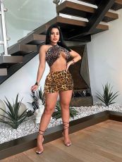 Leopard Print Drawstring Mini Skirt GXYF-H0384