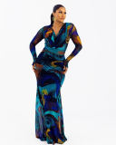 Print Long Sleeve Slim Maxi Dress QODY-6043