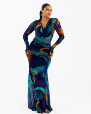 Print Long Sleeve Slim Maxi Dress QODY-6043