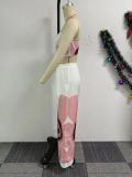 Printed One Shoulder Slim Wide Leg Pants Two Piece Set NY-10831