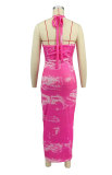 Tie Dye Print Halter Slim Maxi Dress XHXF-423