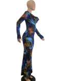 Print Long Sleeve Slim Maxi Dress QODY-6043