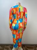 Plus Size Print V Neck Maxi Dress GAWE-6290
