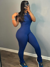 Solid Color Tight Backless Halter Jumpsuit YH-5352