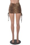 Leopard Print Drawstring Mini Skirt GXYF-H0384