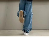 Fashion Spliced Multi-Pocket Wide-Leg Jean GQLF-30000