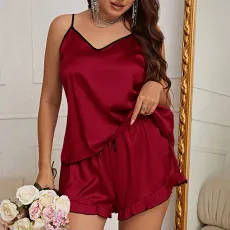 Plus Size Ice Silk V-neck Camisole Shorts Loungewear Suit GDNL-H2119