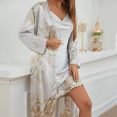 Lace-up Printed Nightgown Two-piece Set GDNL-70107011