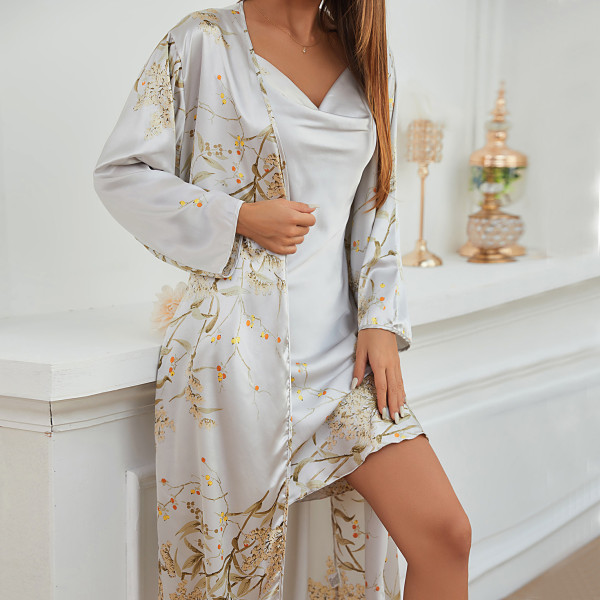 Lace-up Printed Nightgown Two-piece Set GDNL-70107011