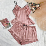Plus Size Ice Silk V-neck Camisole Shorts Loungewear Suit GDNL-H2119