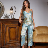 Little Cherry Printed Pajamas Ice Silk Loungewear Set GDNL-5211