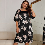 Plus Size Print Half Sleeve Dress Lounge Wear Nightgown GDNL-H111