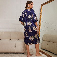 Plus Size Print Half Sleeve Dress Lounge Wear Nightgown GDNL-H111