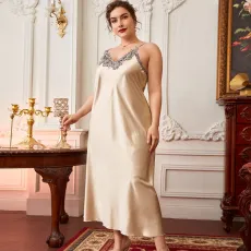 Plus Size Fashion Lace Nightgown Long Loungewear GDNL-H260