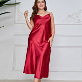 Plus Size Solid Color Sexy Halter Nightgown Dress GDNL-H7011