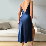 Sexy High Slit Ice Silk Loungewear Long Dress GDNL-7020