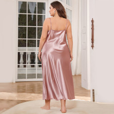 Plus Size Solid Color Sexy Halter Nightgown Dress GDNL-H7011