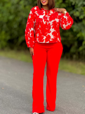 Printed Long Sleeve Top Wide Leg Pants Two Piece Set GMLF-3289