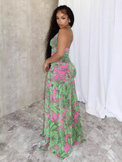 Print Sleeveless Backless Split Maxi Dress QODY-6044