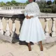 Midi High Neck Lace Petal Patchwork Midi Dress BGN-0013
