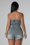 Fashion Tube Top Hollow Out Denim Romper LX-6984