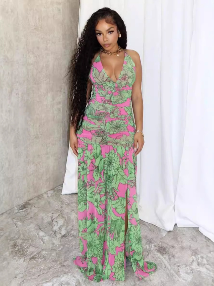 backless split maxi dress Cutout Backless Split Maxi Dress