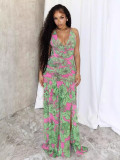 Print Sleeveless Backless Split Maxi Dress QODY-6044