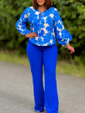 Printed Long Sleeve Top Wide Leg Pants Two Piece Set GMLF-3289