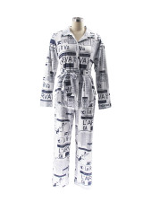 Newspaper Print Fashion Long Sleeve Tie Up 2 Piece Set SFY-507