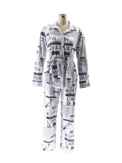 Newspaper Print Fashion Long Sleeve Tie Up 2 Piece Set SFY-507