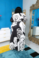 Plus Size Print V Neck Belt Maxi Dress GAWE-6292