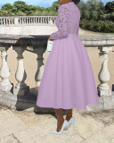 Midi High Neck Lace Petal Patchwork Midi Dress BGN-0013