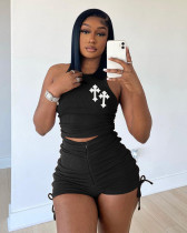 Sleeveless Print Tank Tops Drawstring Shorts Suit LSL-0022
