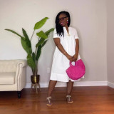 V-neck Loose Short Sleeve Casual Dress NY-10856