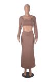 Solid Color Long Sleeve Top Fishtail Long Skirt Suit GXYF-H0413