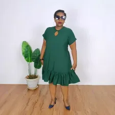 Round Neck Ruffled Loose Plus Size Midi Dress NY-10857