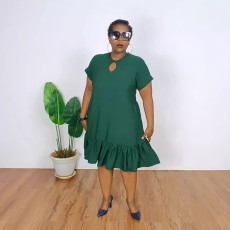 Round Neck Ruffled Loose Plus Size Midi Dress NY-10857