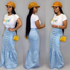 Denim Fishtail Half-body Skirt  XCFF-9508