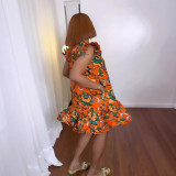 Printed Fly Sleeve Loose Mini Dress NY-10852