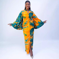 Printed Flared Sleeve Slim Maxi Dress NY-10851