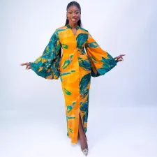Printed Flared Sleeve Slim Maxi Dress NY-10851