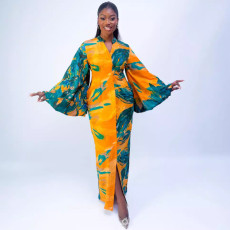 Printed Flared Sleeve Slim Maxi Dress NY-10851