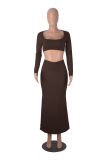 Solid Color Long Sleeve Top Fishtail Long Skirt Suit GXYF-H0413