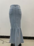 Denim Fishtail Half-body Skirt  XCFF-9508