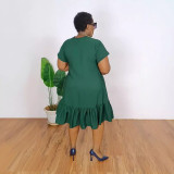 Round Neck Ruffled Loose Plus Size Midi Dress NY-10857